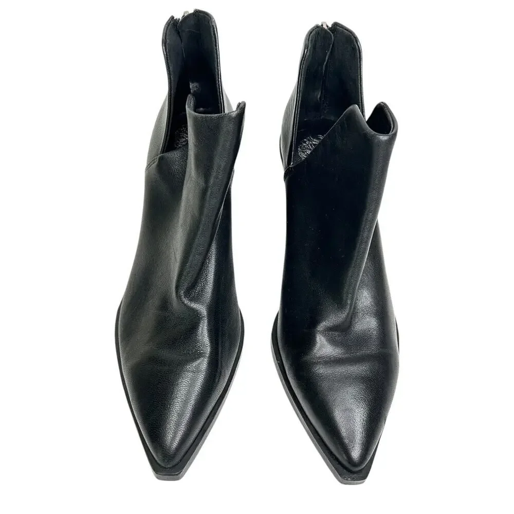 Vince Camuto Gigietta 7.5 Black Leather Booties Size 7.5 Pointed Toe Block Heel